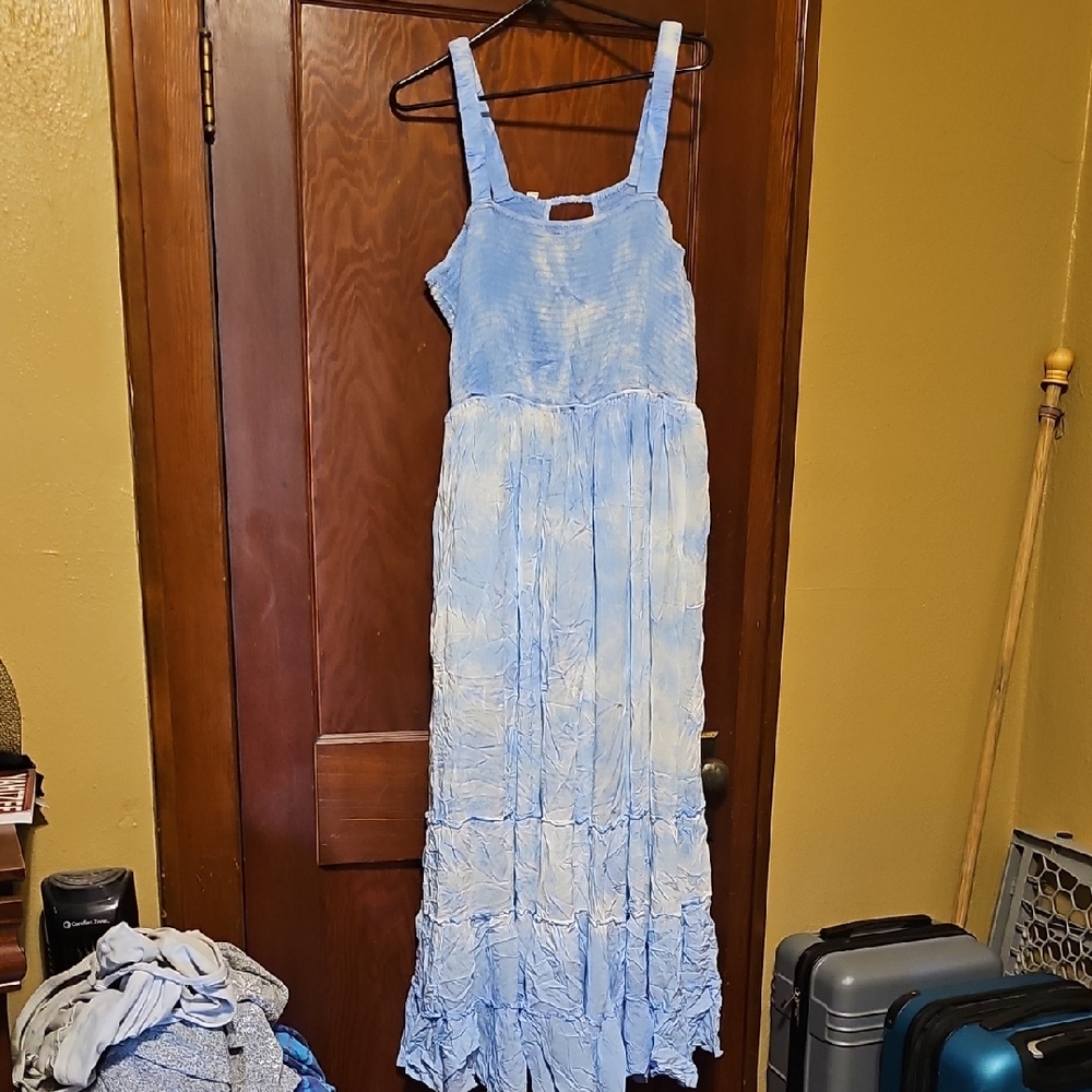 White Mark Blue and White Ruffled Tiered Sundress